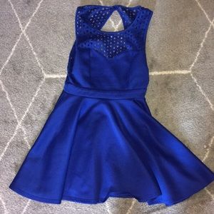 royal blue dress.